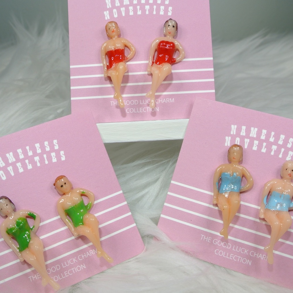 VTG Upcycled Pinup Swimmer Post Earrings